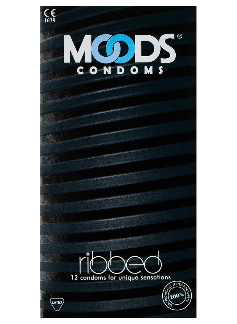 Moods Ribbed Condoms – 12 Pack for Extra Sensation | Latex, Lubricated & Safety Tested - Image 2